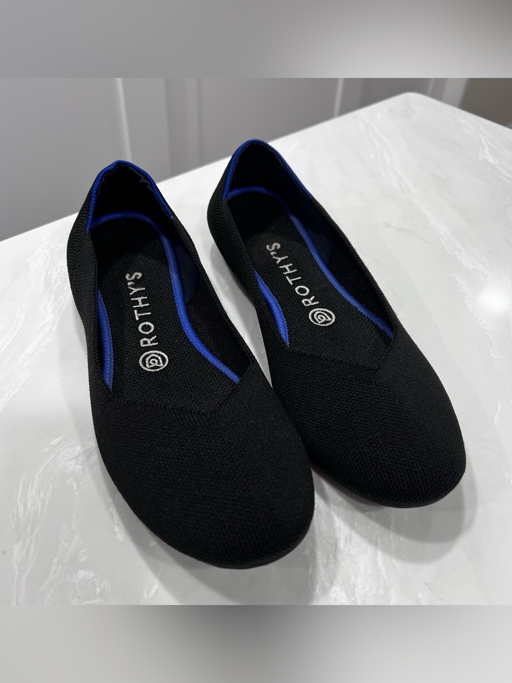 Rothy Women's The Flat Round Toe Slip-On Ballet Shoes Lightweight Knit Black 9